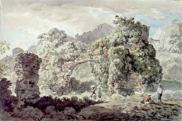 Carlo Labruzzi, Aqueduc en ruine en face d'une villa sur la route d'Ariccia